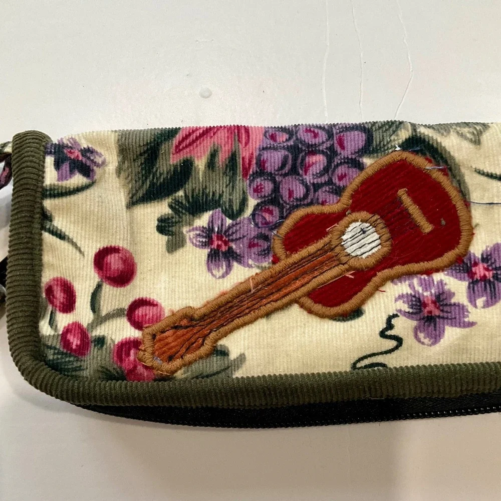 Gypsy Rose Boho Handmade Guatemala Floral Corduroy Guitar Wristlet Wallet Hippie